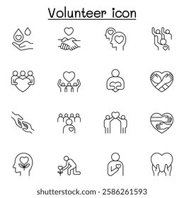 Volunteer icon set in thin line style