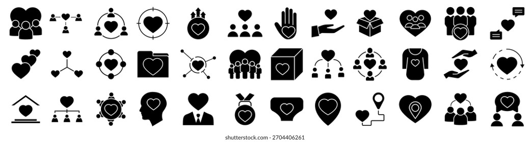 Conjunto de Vectores de iconos de voluntarios. Colección de signo de ilustración de servicio comunitario. símbolo de ayuda. logotipo de donación.