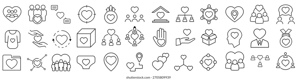 Conjunto de vetores de ícone voluntário. Coleção de sinais de ilustração da comunidade. símbolo de ajuda. logotipo da doação. Ícones da Web.