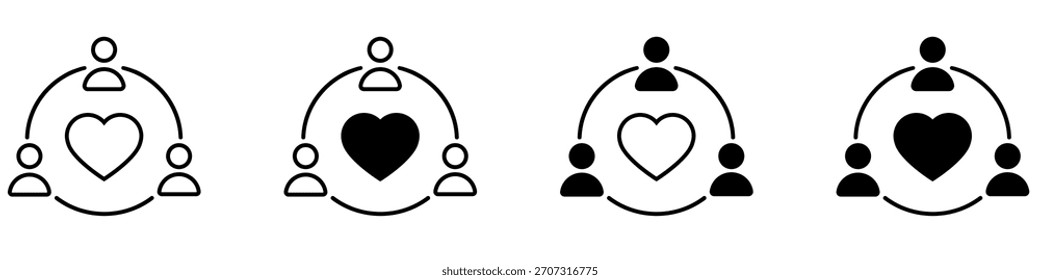 Conjunto de Vectores de iconos de voluntarios. Colección de signo de ilustración comunitaria. símbolo de ayuda. logotipo de donación.