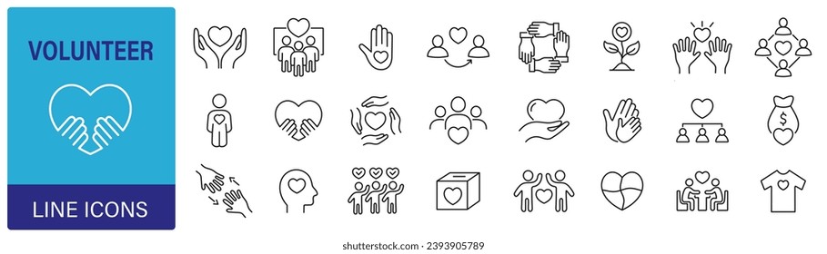 Volunteer icons. Set of charity and donation icon. Vector illustration.