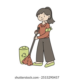 Volunteer Illustration - Girl Cleaning Trash