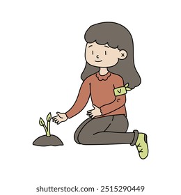 Volunteer Illustration - Girl Planting