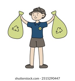 Volunteer Illustration - Man Holding Trash Bag