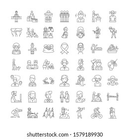 Volunteer linear icons, signs, symbols vector line illustration set