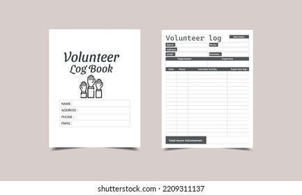 Volunteer log book KDP Interior design. Printable logbook