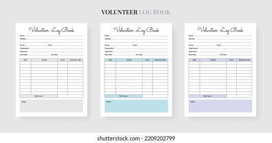 Volunteer Log Book, Volunteering Journal Notebook