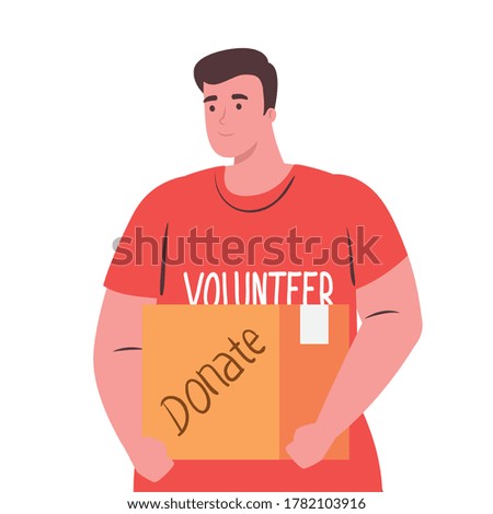 volunteer man with donate box design of Charity community care and work theme Vector illustration