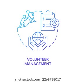 Volunteer management blue gradient concept icon. Effective assistance. Public health preparedness abstract idea thin line illustration. Isolated outline drawing. Myriad Pro-Bold font used