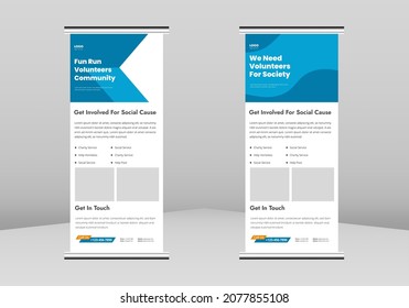 Volunteer Needed Flyer Roll Up Banner Design, Charity Volunteer Poster Roll Up Leaflet Template. Community Volunteer Service Poster DL Flyer