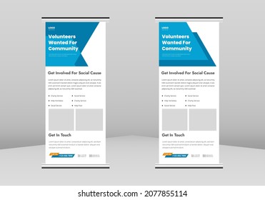 Volunteer Needed Flyer Roll Up Banner Design, Charity Volunteer Poster Roll Up Leaflet Template. Community Volunteer Service Poster DL Flyer