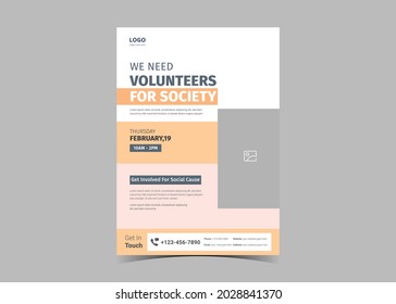 Volunteer Needed Flyer Template Design. Charity Volunteer Poster Leaflet Design. Community Volunteer Service Flyer Template