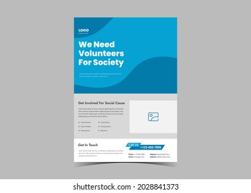 Volunteer Needed Flyer Template Design. Charity Volunteer Poster Leaflet Design. Community Volunteer Service Flyer Template