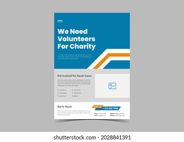 Volunteer Needed Flyer Template Design. Charity Volunteer Poster Leaflet Design. Community Volunteer Service Flyer Template