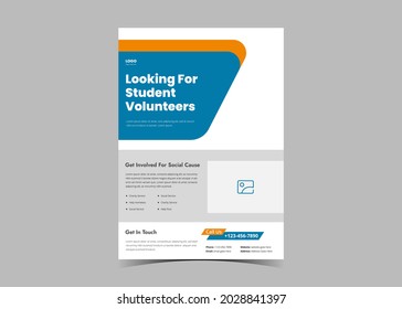 Volunteer Needed Flyer Template Design. Charity Volunteer Poster Leaflet Design. Community Volunteer Service Flyer Template