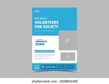 Volunteer Needed Flyer Template Design. Charity Volunteer Poster Leaflet Design. Community Volunteer Service Flyer Template