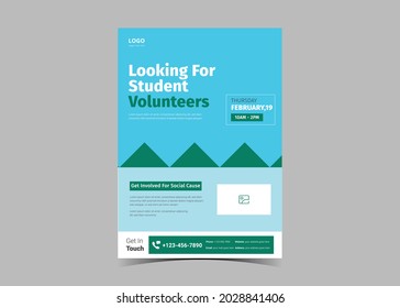 Volunteer Needed Flyer Template Design. Charity Volunteer Poster Leaflet Design. Community Volunteer Service Flyer Template