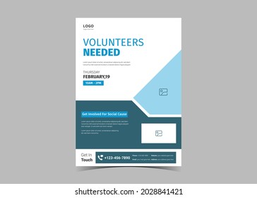 Volunteer Needed Flyer Template Design. Charity Volunteer Poster Leaflet Design. Community Volunteer Service Flyer Template