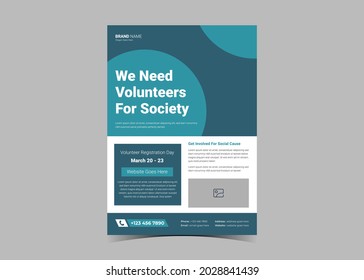 Volunteer Needed Flyer Template Design. Charity Volunteer Poster Leaflet Design. Community Volunteer Service Flyer Template