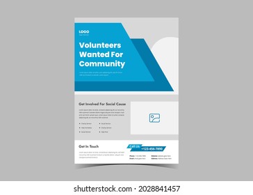 Volunteer Needed Flyer Template Design. Charity Volunteer Poster Leaflet Design. Community Volunteer Service Flyer Template