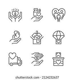 Volunteer Opportunities Pixel Perfect Linear Icons Set. Monetary Donation. Social Responsibility. Customizable Thin Line Symbols. Isolated Vector Outline Illustrations. Editable Stroke