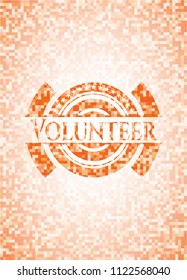 Volunteer orange mosaic emblem with background