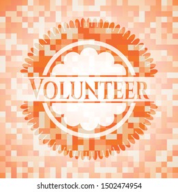 Volunteer orange tile background illustration. Square geometric mosaic seamless pattern with emblem inside.