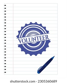 Volunteer with pen strokes. Blue ink. Vector Illustration. Detailed. 