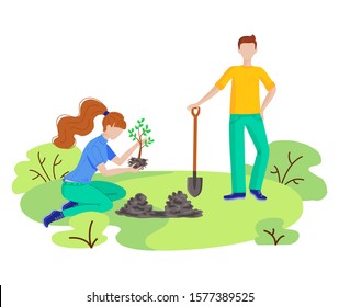 Volunteer People Plant Trees, Cleaning Plastic Garbage In City Park. Vector Flat Set With People Picking Up Litter Rubbish Outdoor Cleaning Nature. Volunteering, Ecology And Environment Concept.