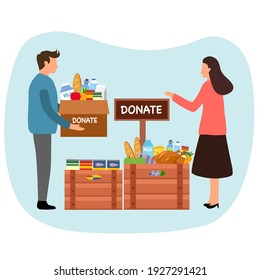 Volunteer people sharing food to poverty or homeless people. Food donation concept. Time for charity.	
