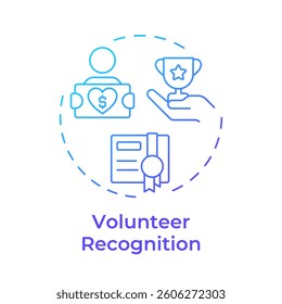 Volunteer recognition blue gradient concept icon. Celebrating contributions. Supporters management component. Round shape line illustration. Abstract idea. Graphic design. Easy to use in brochure