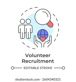 Volunteer recruitment multi color concept icon. Attracting and onboarding. Supporters management component. Round shape line illustration. Abstract idea. Graphic design. Easy to use in brochure