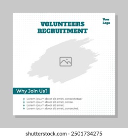 Volunteer recruitment social media post template design. Usable for social media post, banner, card, and website.