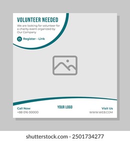 Volunteer recruitment social media post template design. Usable for social media post, banner, card, and website.