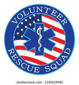 Volunteer Rescue Squad Design With Flag is an illustration that can be used to represent rescue volunteer squad crews or members. Just add your name or location. Great for logos, ads, flyers, t-shirts