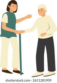 Volunteer Taking Care About Old People. Vector Character Illustration.