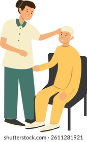 Volunteer Taking Care About Old People. Vector Character Illustration.