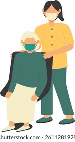 Volunteer Taking Care About Old People. Vector Character Illustration.