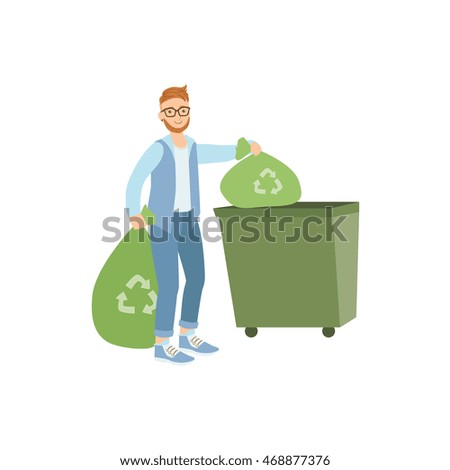 Volunteer Throwing Away Trash For Recycling