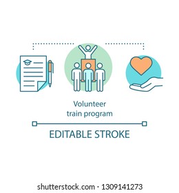 Volunteer training program concept icon. Nonprofit organization idea thin line illustration. Charitable foundation. Vector isolated outline drawing