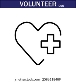 Volunteer Vector Line Icon . Volunteering, Charitable Organizations Logo Linear Pictograms. Donations, Humanitarian Aid, Peace-Keeping Missions Symbols Contour Illustrations . EPS 10 