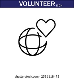 Volunteer Vector Line Icon . Volunteering, Charitable Organizations Logo Linear Pictograms. Donations, Humanitarian Aid, Peace-Keeping Missions Symbols Contour Illustrations . EPS 10 