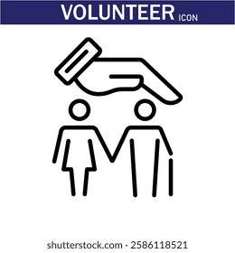 Volunteer Vector Line Icon . Volunteering, Charitable Organizations Logo Linear Pictograms. Donations, Humanitarian Aid, Peace-Keeping Missions Symbols Contour Illustrations . EPS 10 