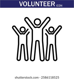 Volunteer Vector Line Icon . Volunteering, Charitable Organizations Logo Linear Pictograms. Donations, Humanitarian Aid, Peace-Keeping Missions Symbols Contour Illustrations . EPS 10 