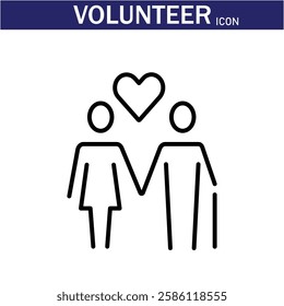 Volunteer Vector Line Icon . Volunteering, Charitable Organizations Logo Linear Pictograms. Donations, Humanitarian Aid, Peace-Keeping Missions Symbols Contour Illustrations . EPS 10 