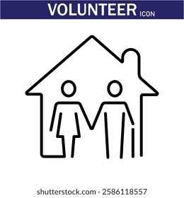 Volunteer Vector Line Icon . Volunteering, Charitable Organizations Logo Linear Pictograms. Donations, Humanitarian Aid, Peace-Keeping Missions Symbols Contour Illustrations . EPS 10 