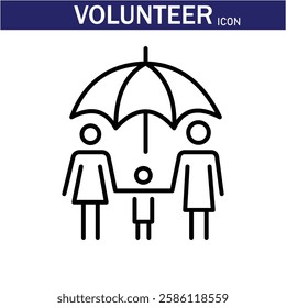 Volunteer Vector Line Icon . Volunteering, Charitable Organizations Logo Linear Pictograms. Donations, Humanitarian Aid, Peace-Keeping Missions Symbols Contour Illustrations . EPS 10 