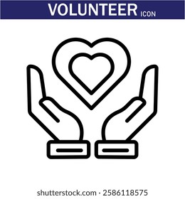 Volunteer Vector Line Icon . Volunteering, Charitable Organizations Logo Linear Pictograms. Donations, Humanitarian Aid, Peace-Keeping Missions Symbols Contour Illustrations . EPS 10 