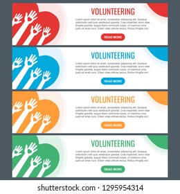 Volunteer web banner templates. Hands with hearts. Raised hands volunteering vector concept. 