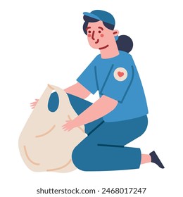 volunteer woman with donation things isolated